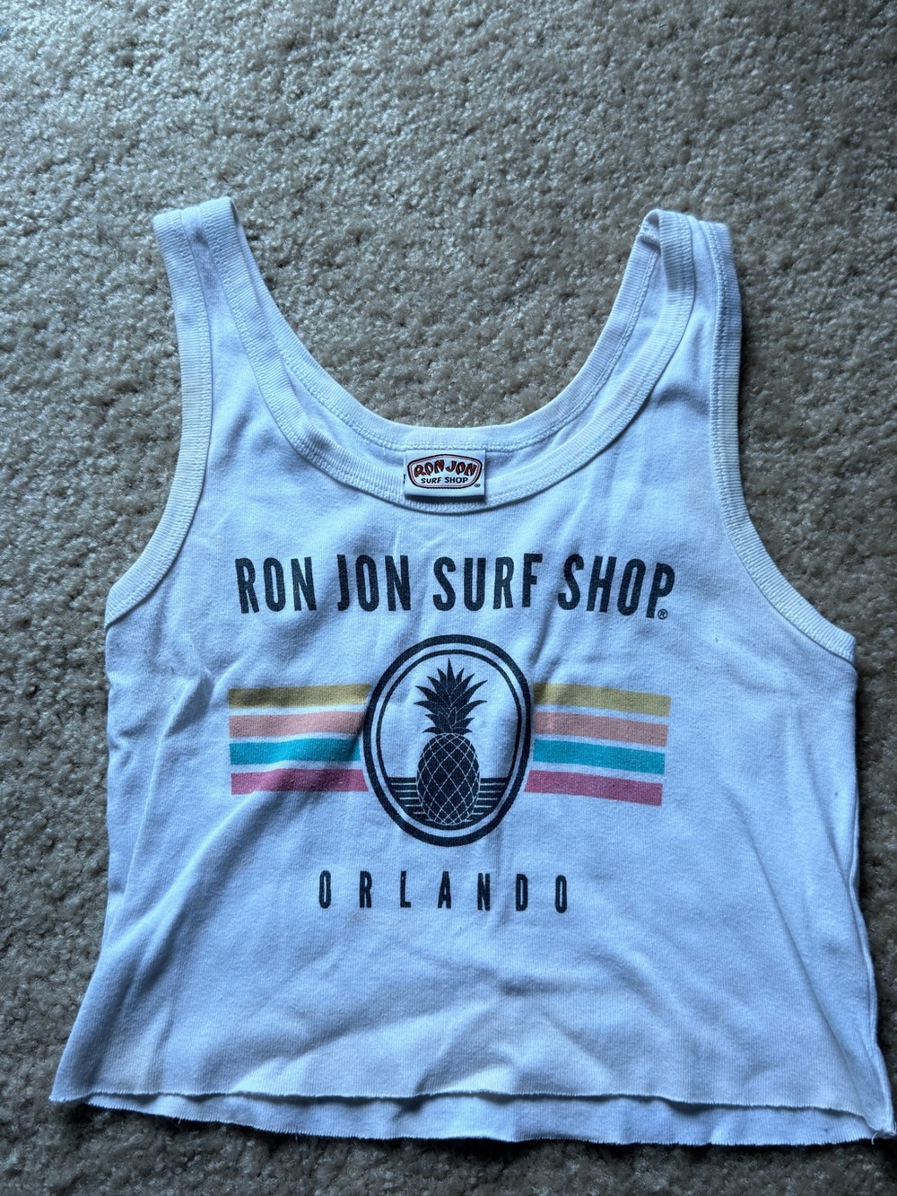 Ron Jon White Tank with Pineapple & Pastel Stripes - Women